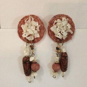 Brown and White Dangle Earrings